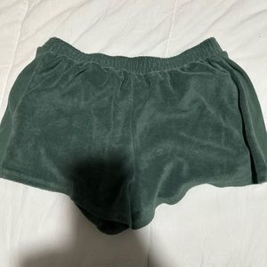 green shirts, towel material on outside and soft on inside,ribbed stripe on side